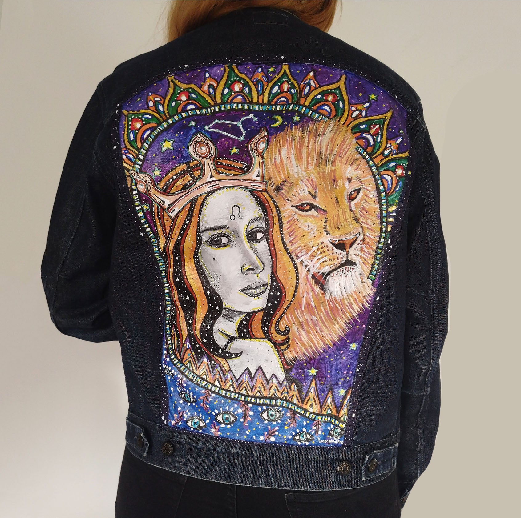 SOLD Leo Female Hand Painted One Of A Kind Denim Jacket