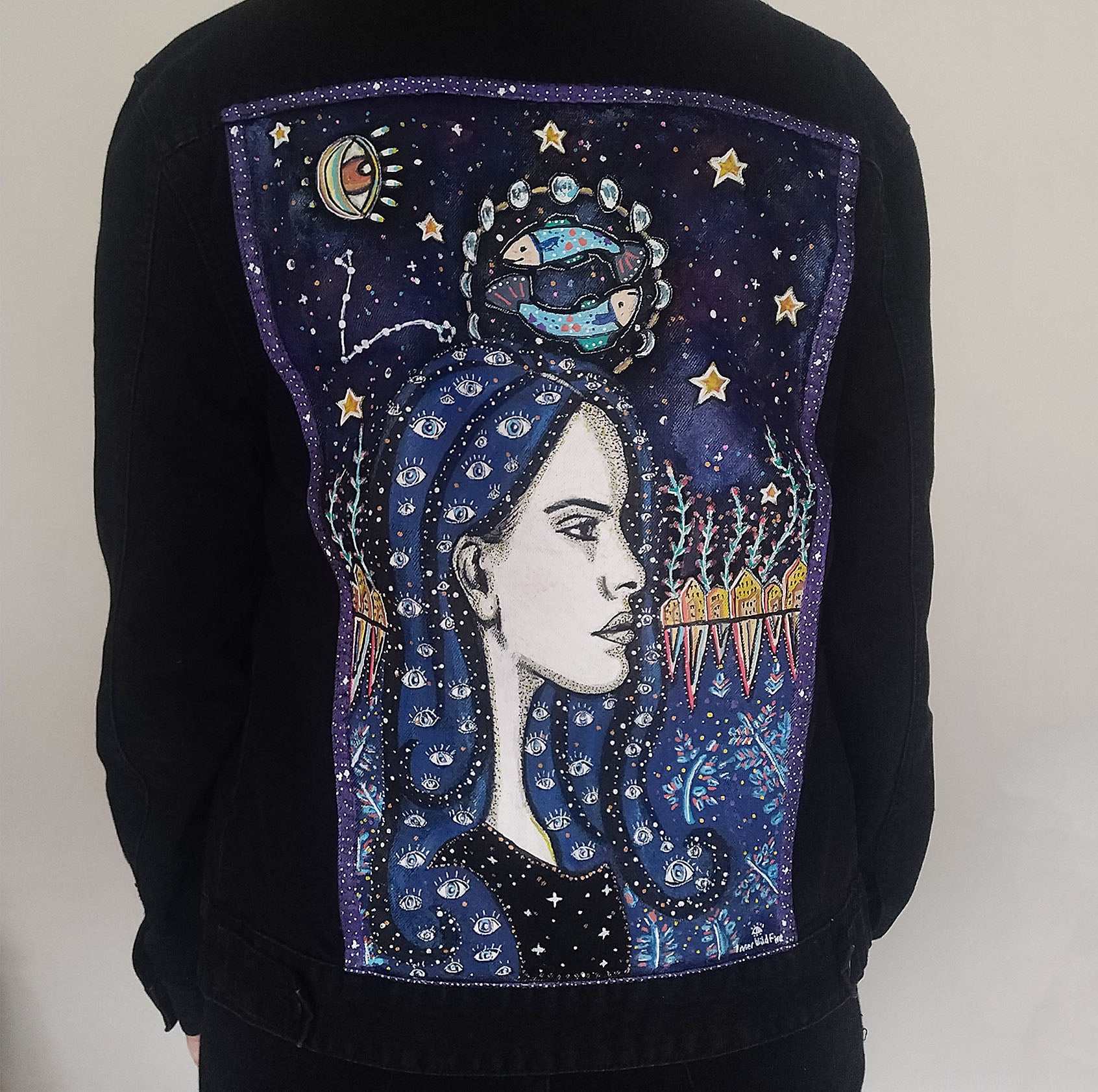 SOLD Pisces Hand Painted One Of A Kind S Denim Jacket
