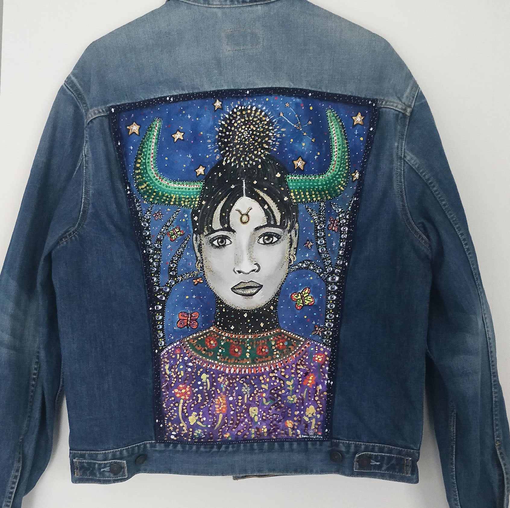 Taurus Hand Painted One Of A Kind XL Denim Jacket