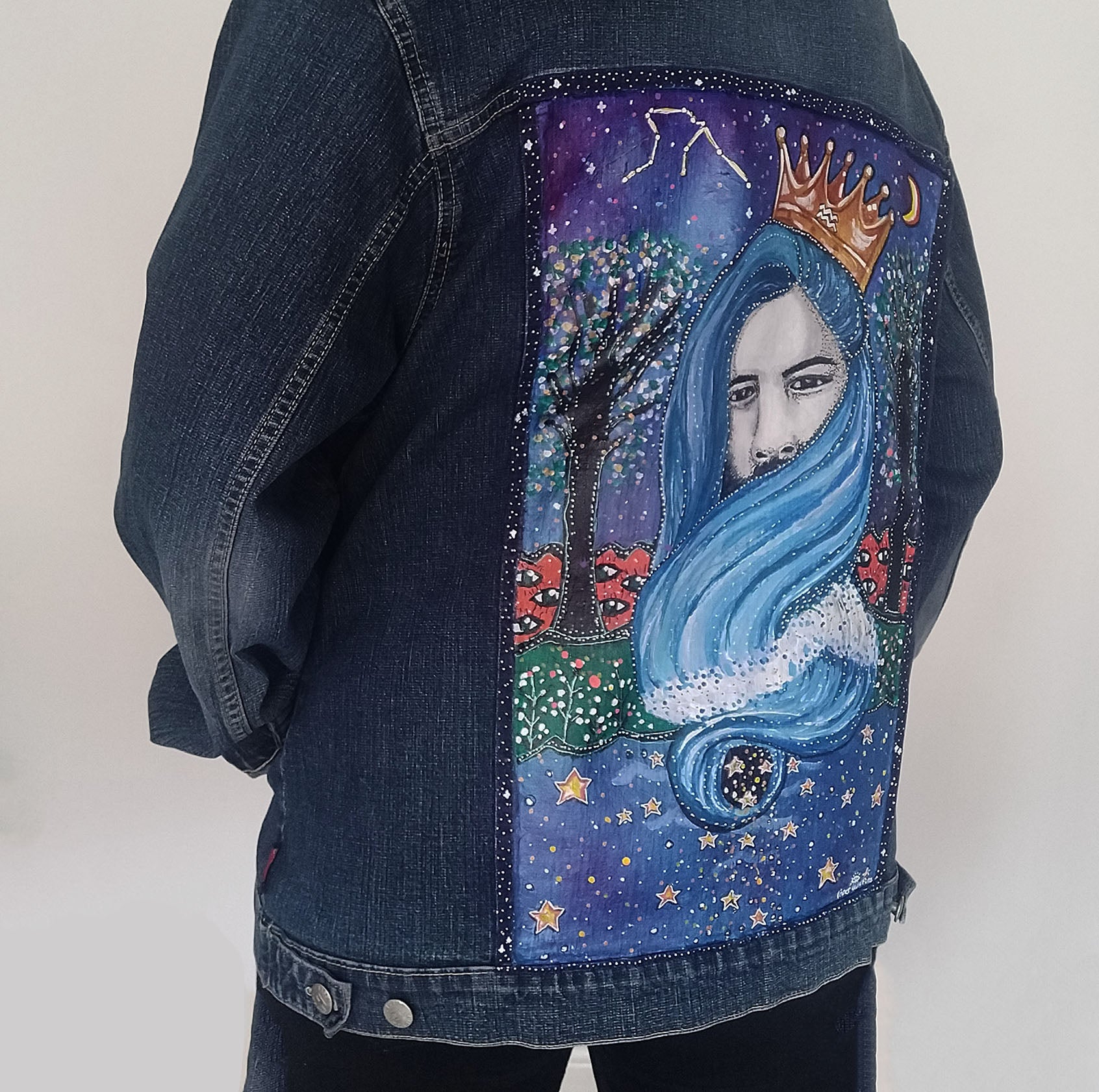 SOLD Aquarius Hand Painted One Of A Kind M Denim Jacket