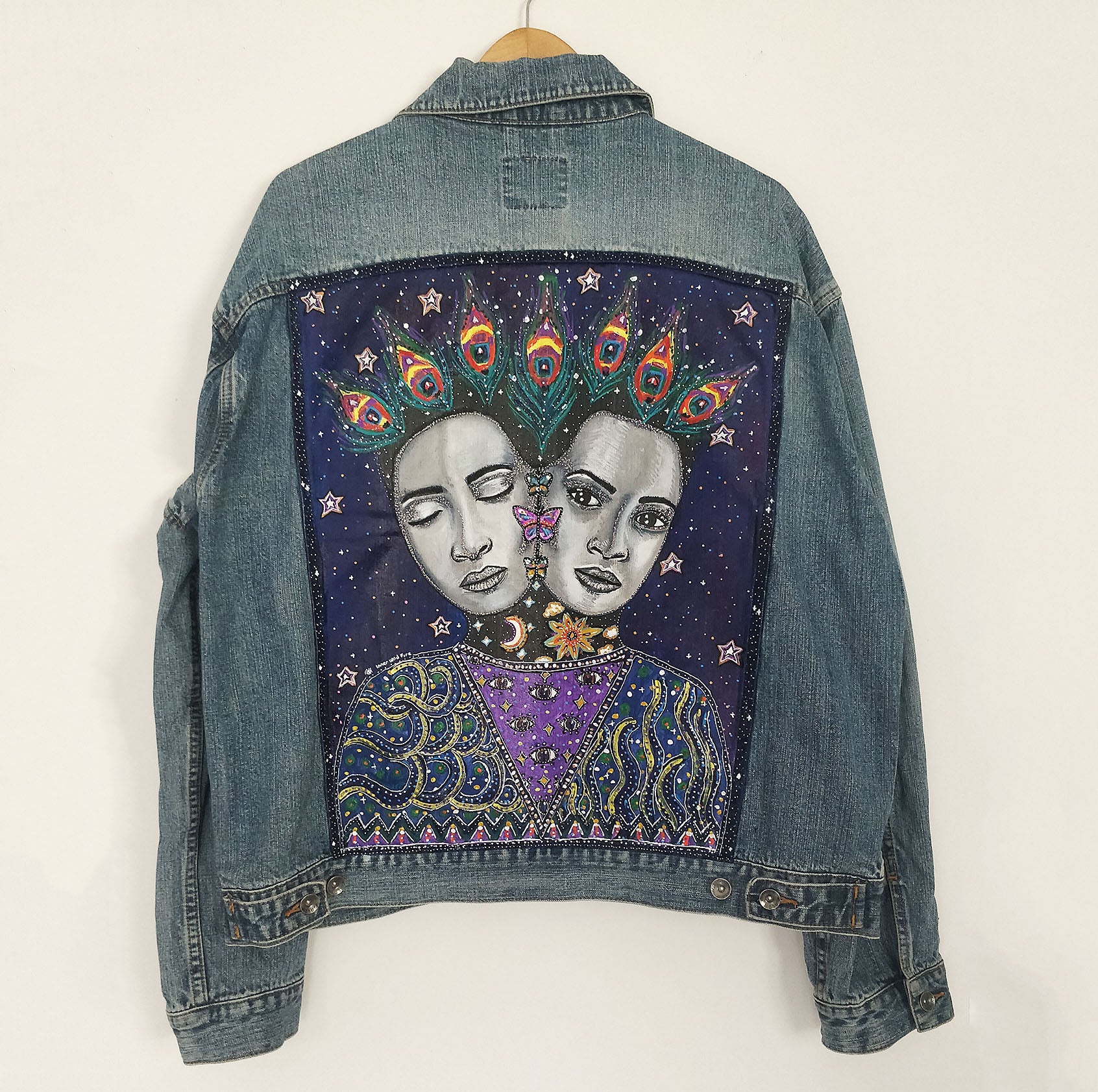 Gemini Hand Painted One Of A Kind M Denim Jacket