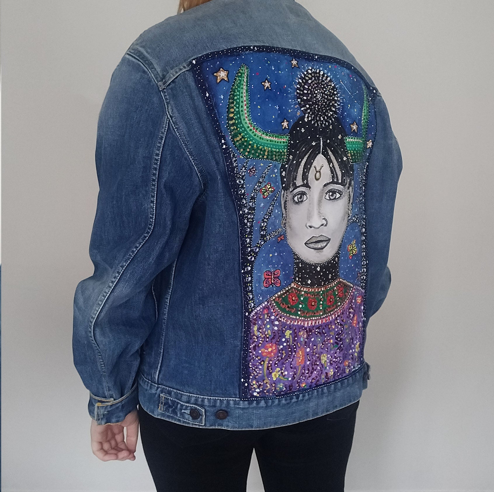 Taurus Hand Painted One Of A Kind XL Denim Jacket
