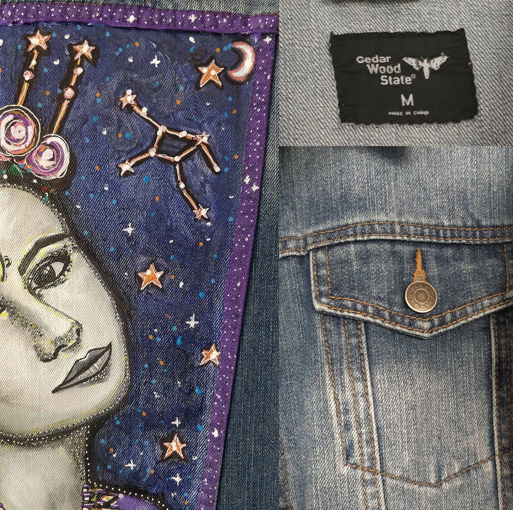 Virgo Hand Painted One Of A Kind M Denim Jacket