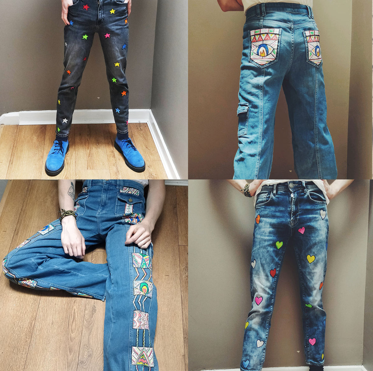 Jeans with deals painted pockets
