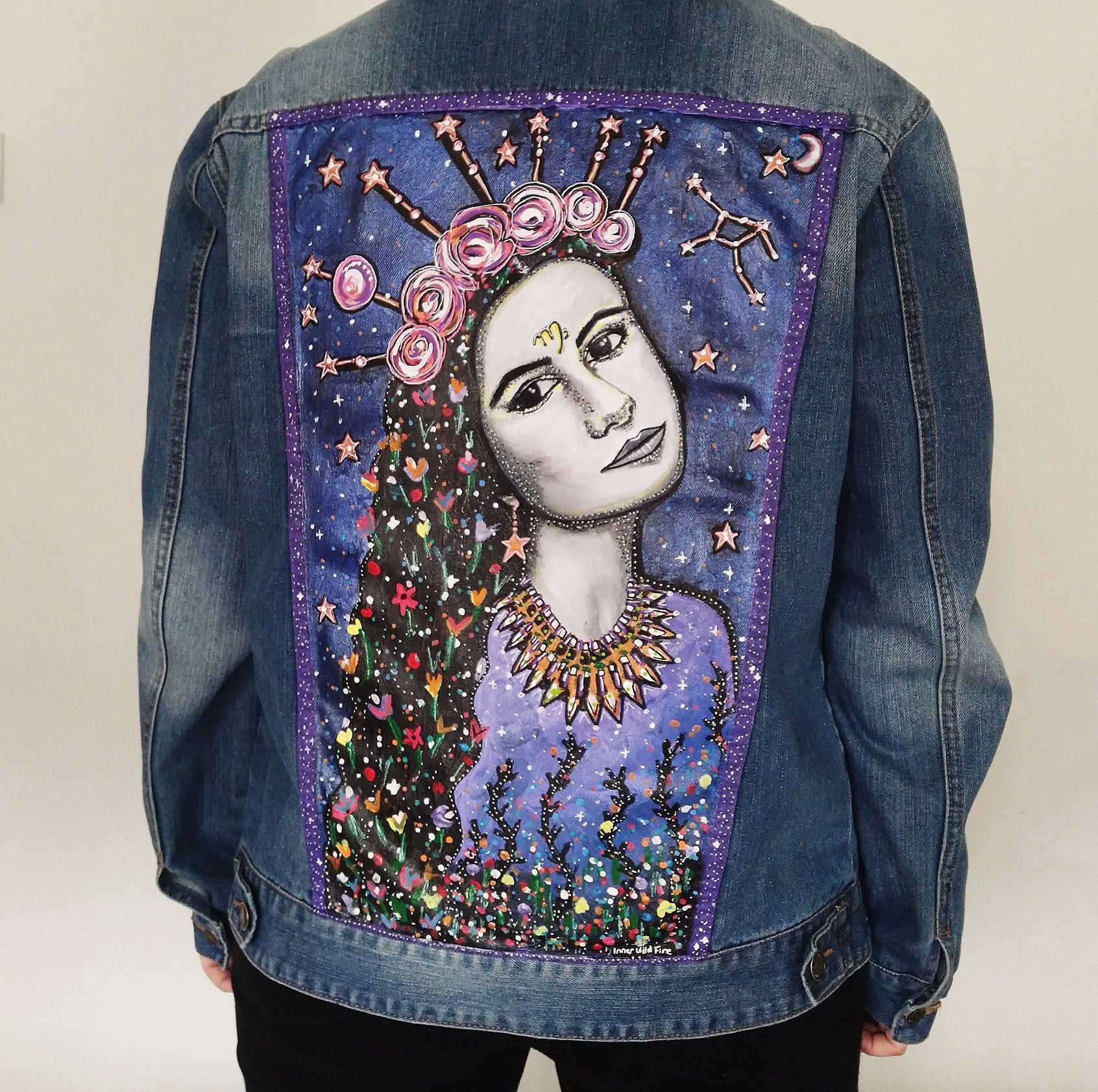 Virgo Hand Painted One Of A Kind M Denim Jacket