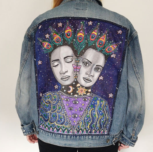 Gemini Hand Painted One Of A Kind M Denim Jacket