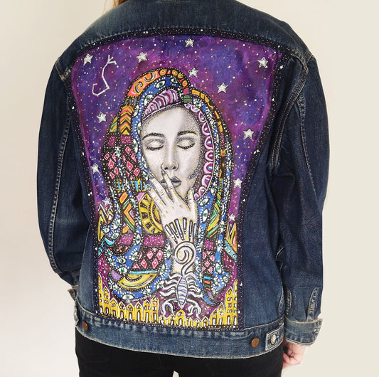 Scorpio Hand Painted One Of A Kind XXL Denim Jacket