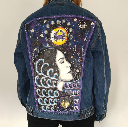SOLD Cancer Hand Painted One Of A Kind M Denim Jacket