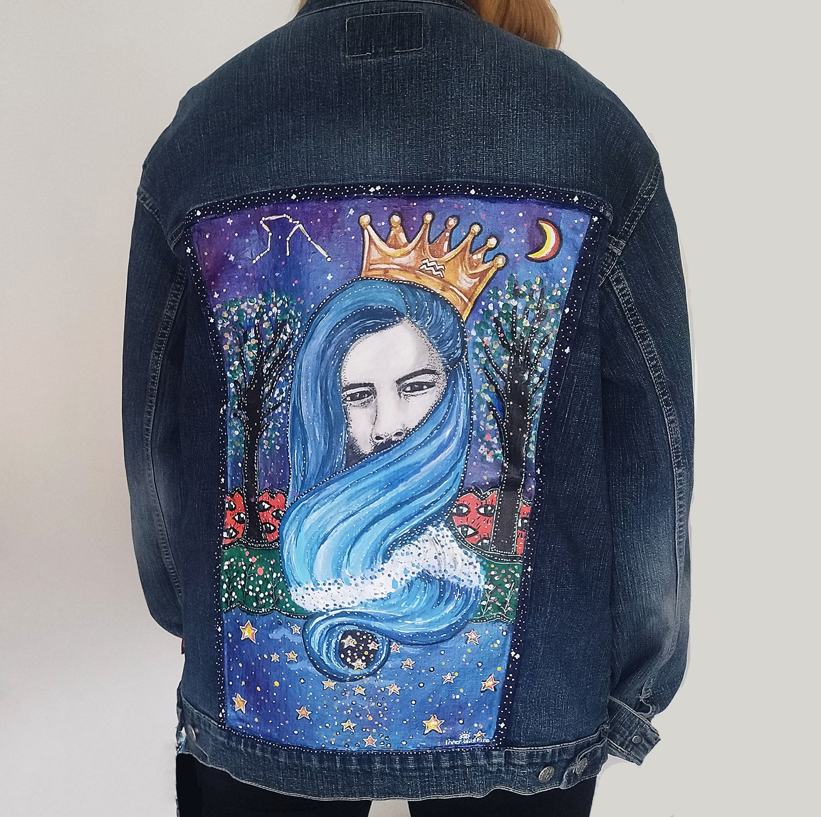 SOLD Aquarius Hand Painted One Of A Kind M Denim Jacket