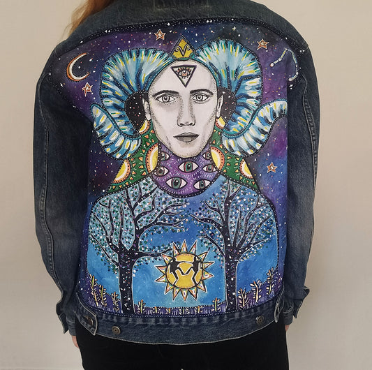 SOLD Aries Hand Painted One Of A Kind M Denim Jacket