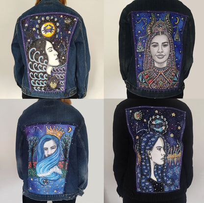 Custom Star Sign Hand Painted One Of A Kind Denim Jacket