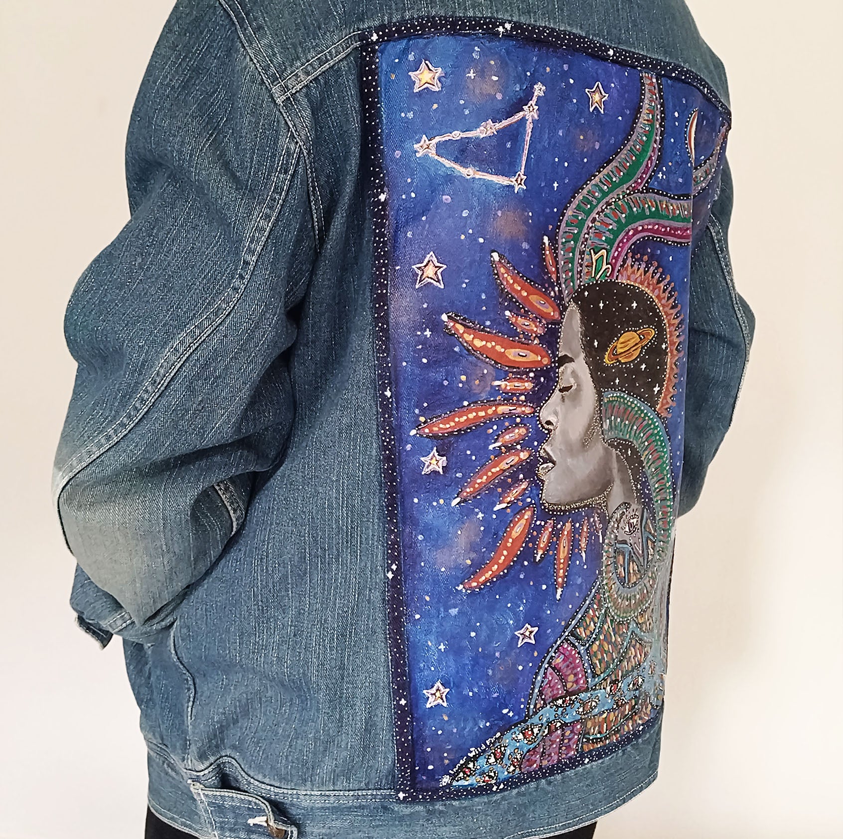 Capricorn XL Hand Painted One Of A Kind Denim Jacket