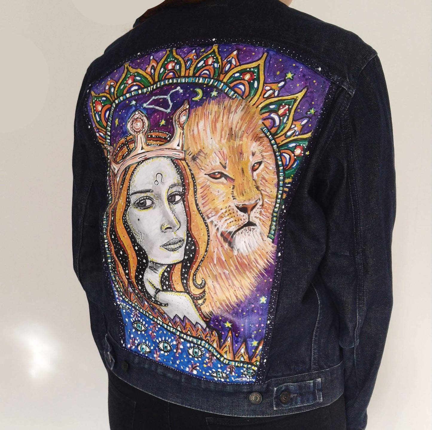 SOLD Leo Female Hand Painted One Of A Kind Denim Jacket