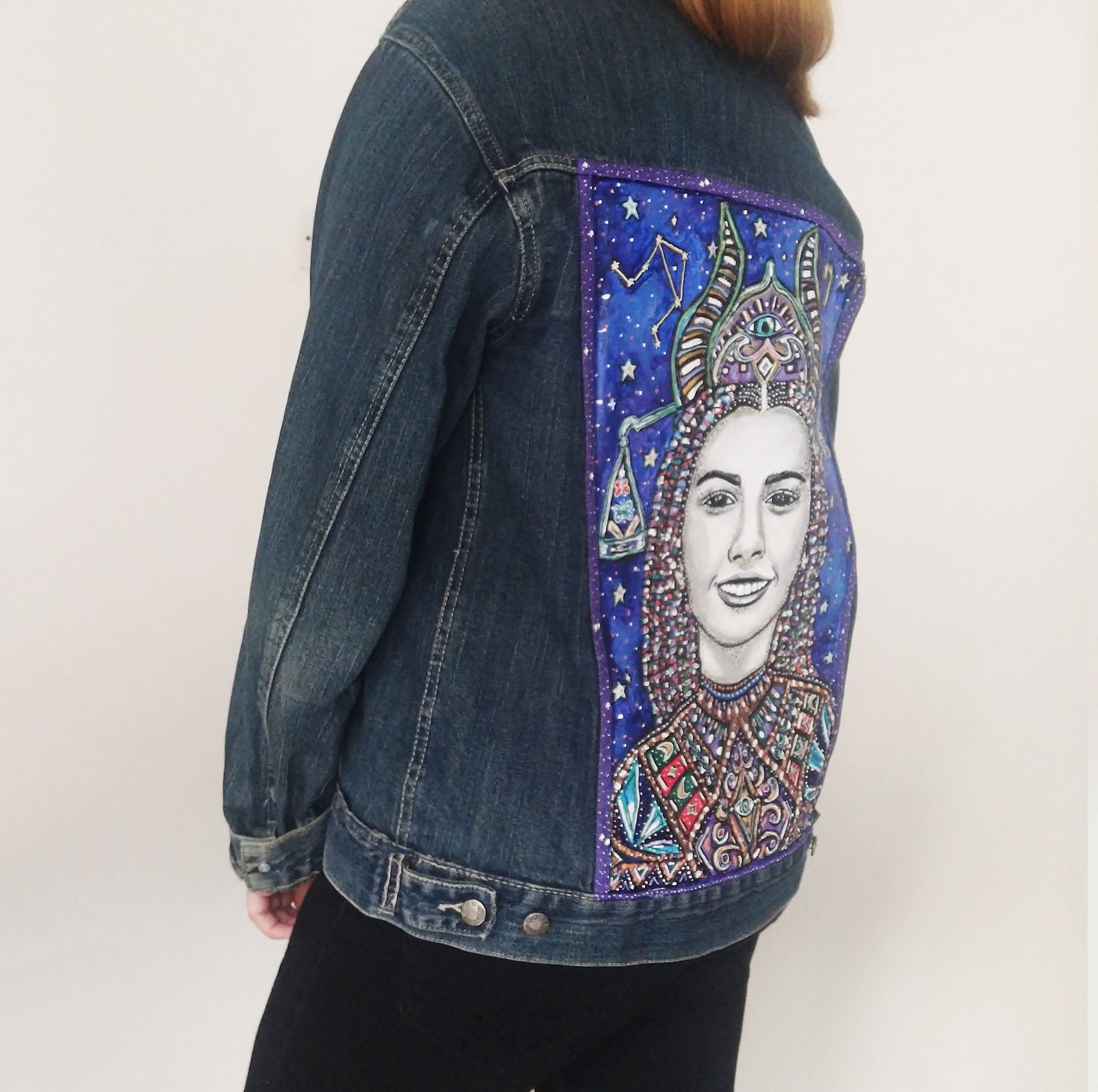 Libra Hand Painted One Of A Kind M Denim Jacket