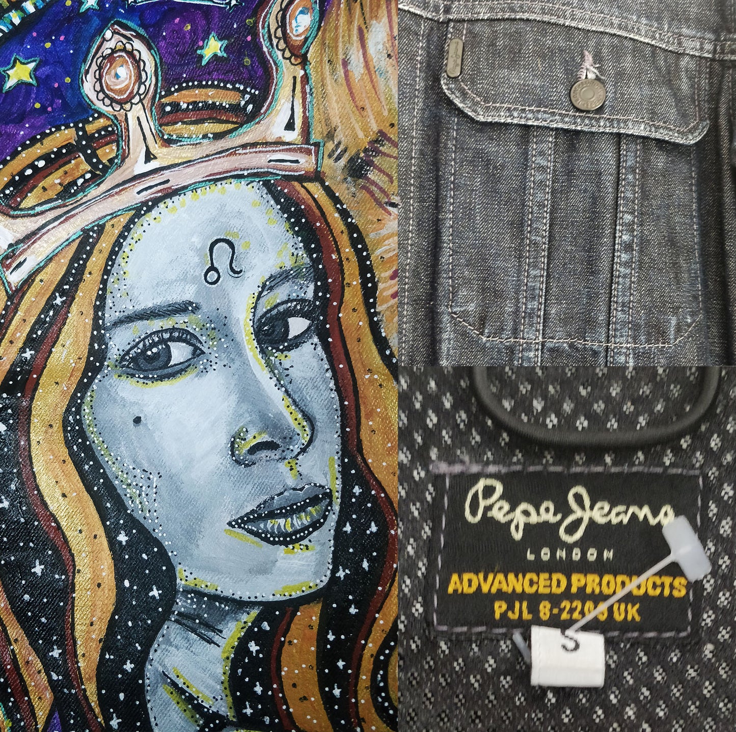 SOLD Leo Female Hand Painted One Of A Kind Denim Jacket