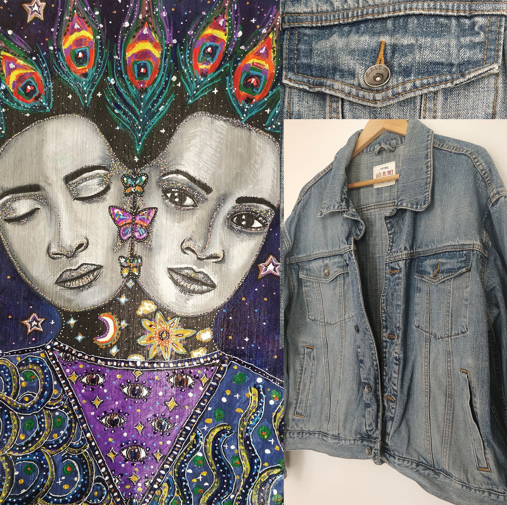Gemini Hand Painted One Of A Kind M Denim Jacket