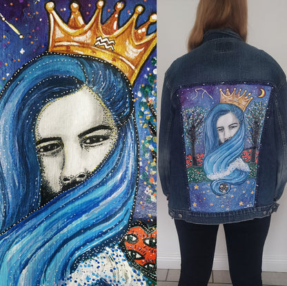 SOLD Aquarius Hand Painted One Of A Kind M Denim Jacket
