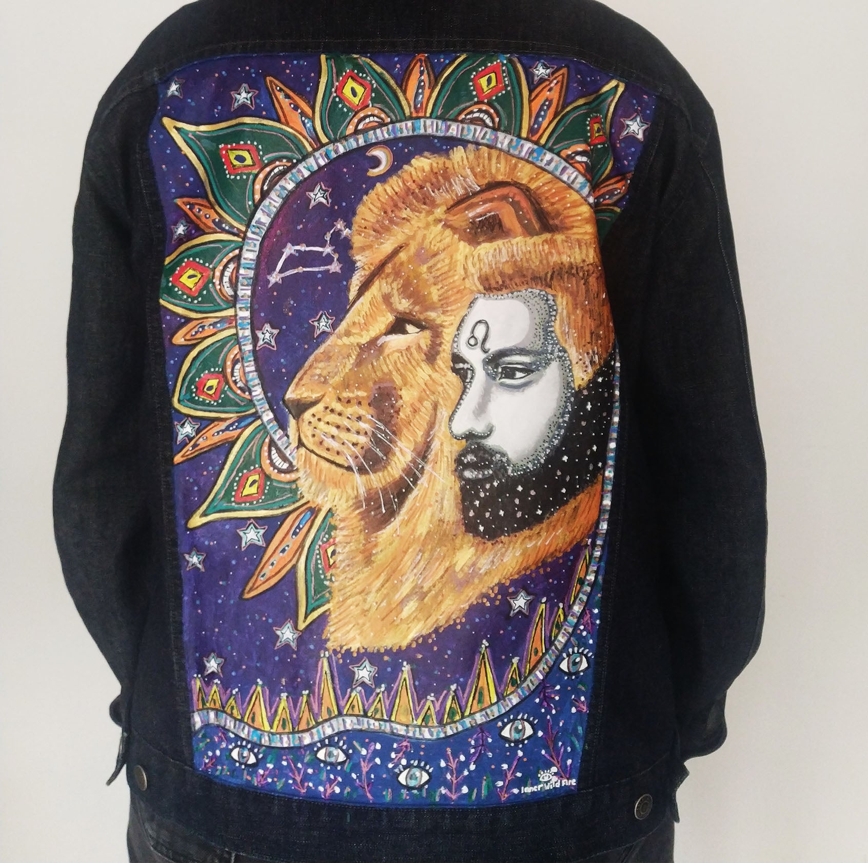 SOLD Leo Male Hand Painted One Of A Kind Denim Jacket